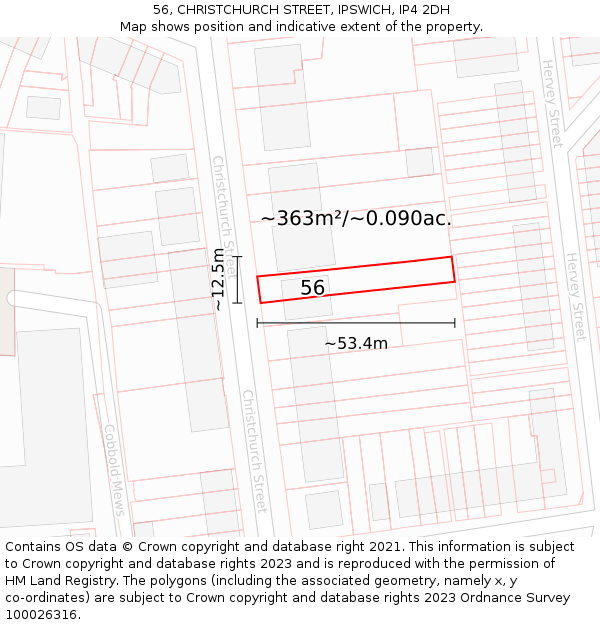 56, CHRISTCHURCH STREET, IPSWICH, IP4 2DH: Plot and title map