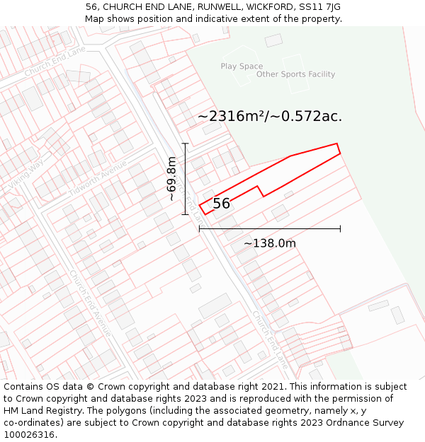 56, CHURCH END LANE, RUNWELL, WICKFORD, SS11 7JG: Plot and title map