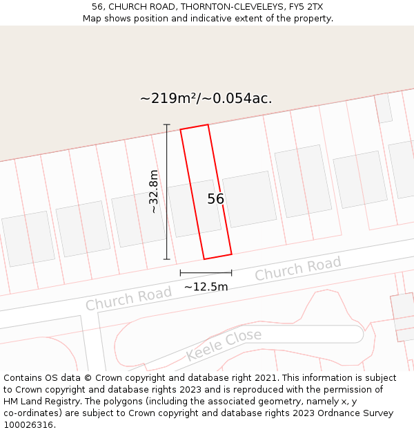 56, CHURCH ROAD, THORNTON-CLEVELEYS, FY5 2TX: Plot and title map