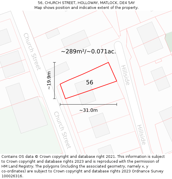 56, CHURCH STREET, HOLLOWAY, MATLOCK, DE4 5AY: Plot and title map
