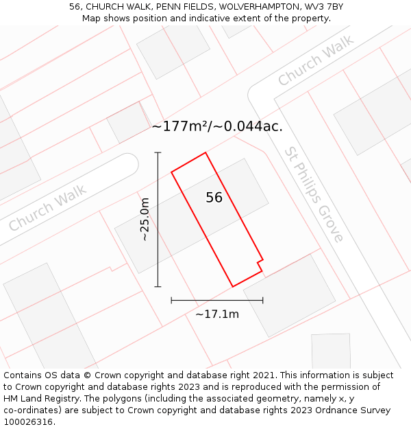 56, CHURCH WALK, PENN FIELDS, WOLVERHAMPTON, WV3 7BY: Plot and title map