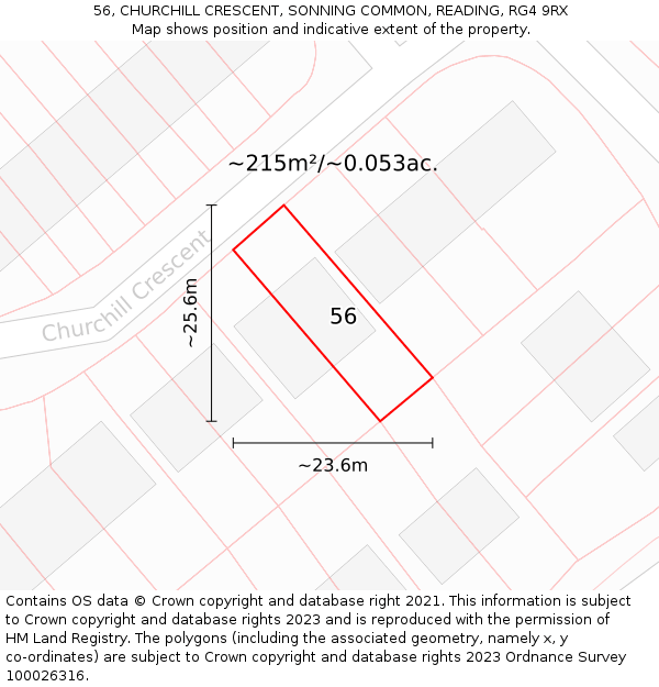 56, CHURCHILL CRESCENT, SONNING COMMON, READING, RG4 9RX: Plot and title map