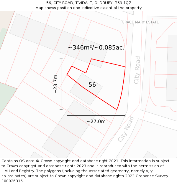 56, CITY ROAD, TIVIDALE, OLDBURY, B69 1QZ: Plot and title map