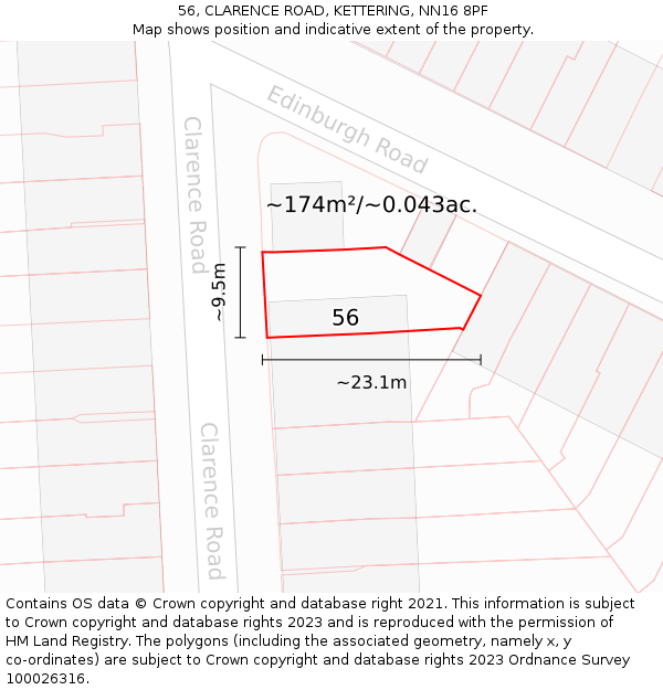 56, CLARENCE ROAD, KETTERING, NN16 8PF: Plot and title map