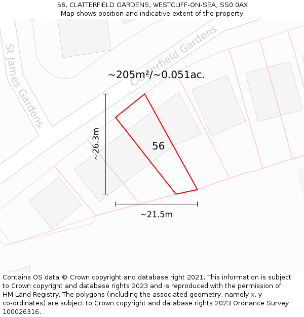 56, CLATTERFIELD GARDENS, WESTCLIFF-ON-SEA, SS0 0AX: Plot and title map