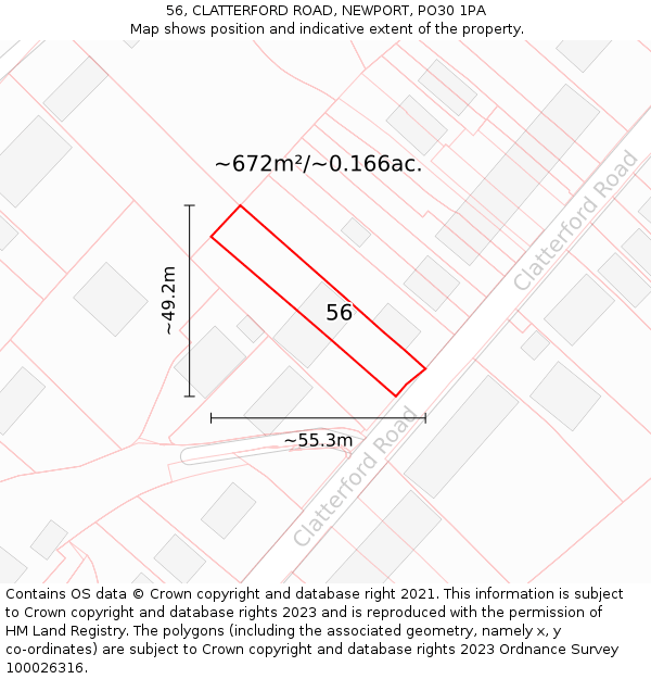 56, CLATTERFORD ROAD, NEWPORT, PO30 1PA: Plot and title map