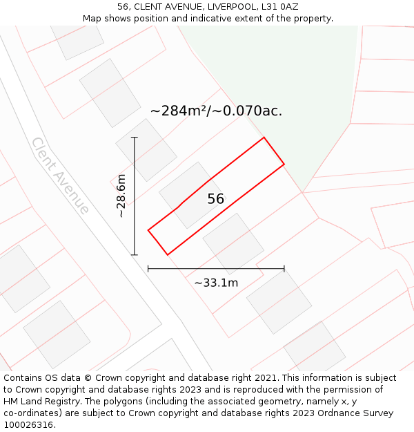 56, CLENT AVENUE, LIVERPOOL, L31 0AZ: Plot and title map