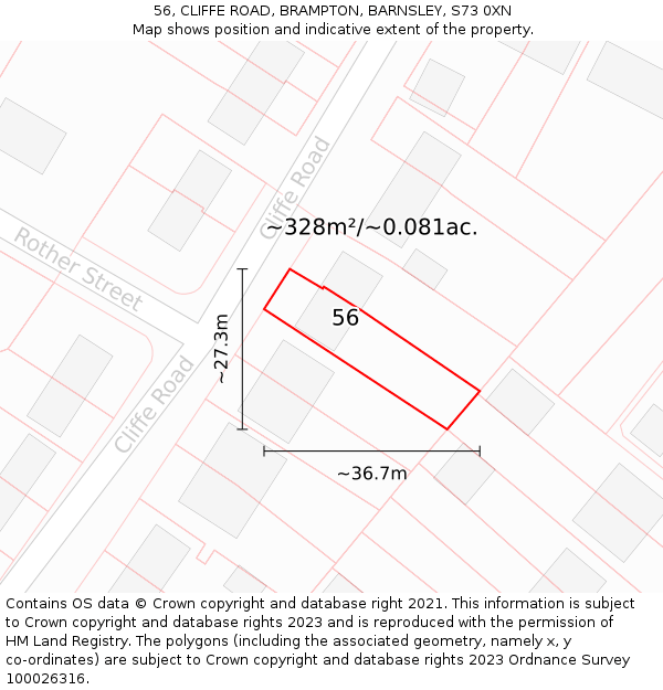 56, CLIFFE ROAD, BRAMPTON, BARNSLEY, S73 0XN: Plot and title map