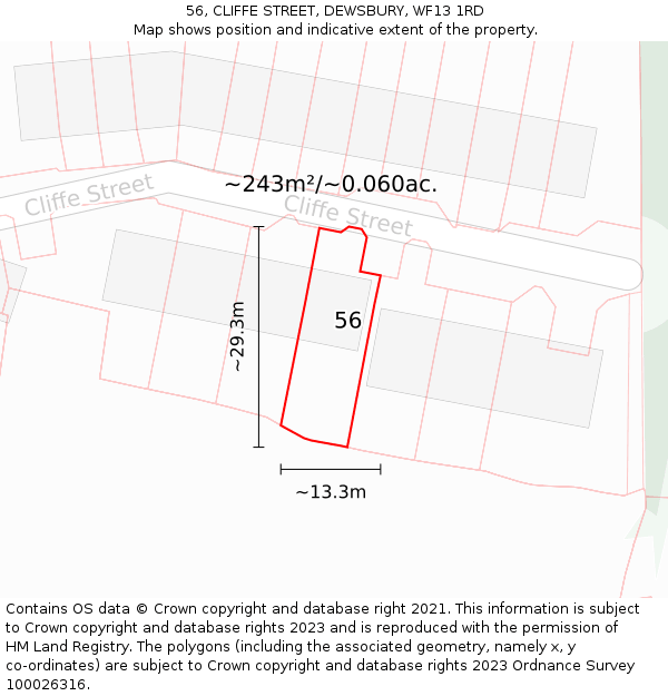56, CLIFFE STREET, DEWSBURY, WF13 1RD: Plot and title map