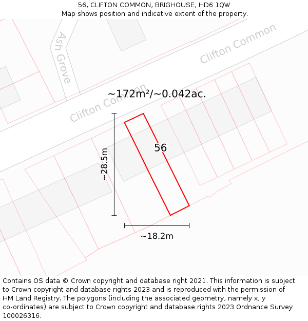 56, CLIFTON COMMON, BRIGHOUSE, HD6 1QW: Plot and title map