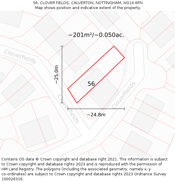 56, CLOVER FIELDS, CALVERTON, NOTTINGHAM, NG14 6PN: Plot and title map