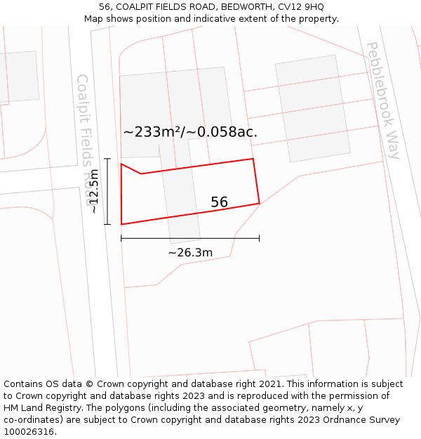 56, COALPIT FIELDS ROAD, BEDWORTH, CV12 9HQ: Plot and title map