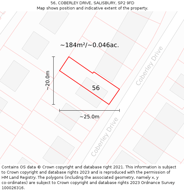 56, COBERLEY DRIVE, SALISBURY, SP2 9FD: Plot and title map