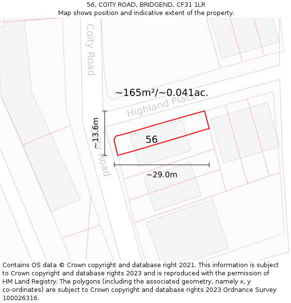 56, COITY ROAD, BRIDGEND, CF31 1LR: Plot and title map