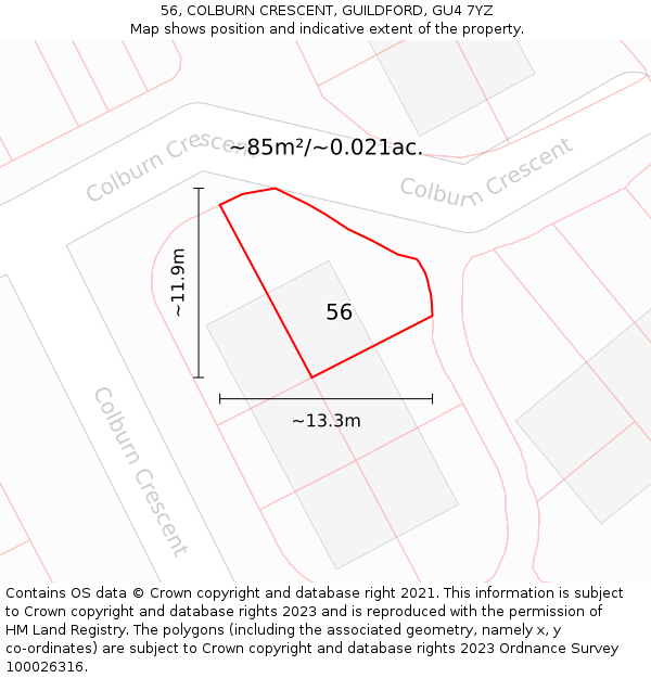 56, COLBURN CRESCENT, GUILDFORD, GU4 7YZ: Plot and title map