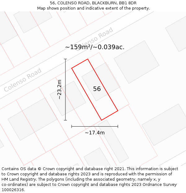 56, COLENSO ROAD, BLACKBURN, BB1 8DR: Plot and title map
