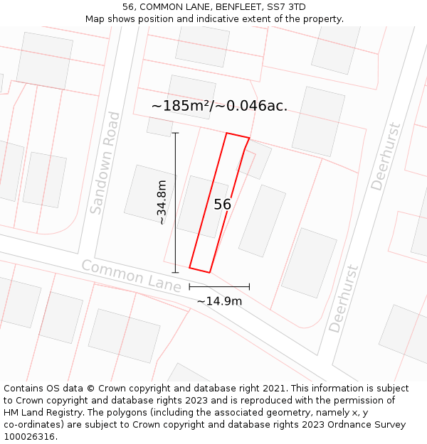 56, COMMON LANE, BENFLEET, SS7 3TD: Plot and title map