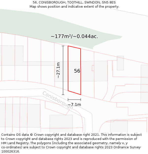 56, CONISBOROUGH, TOOTHILL, SWINDON, SN5 8ES: Plot and title map
