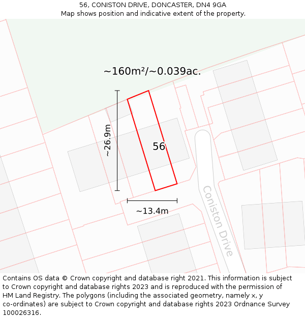 56, CONISTON DRIVE, DONCASTER, DN4 9GA: Plot and title map