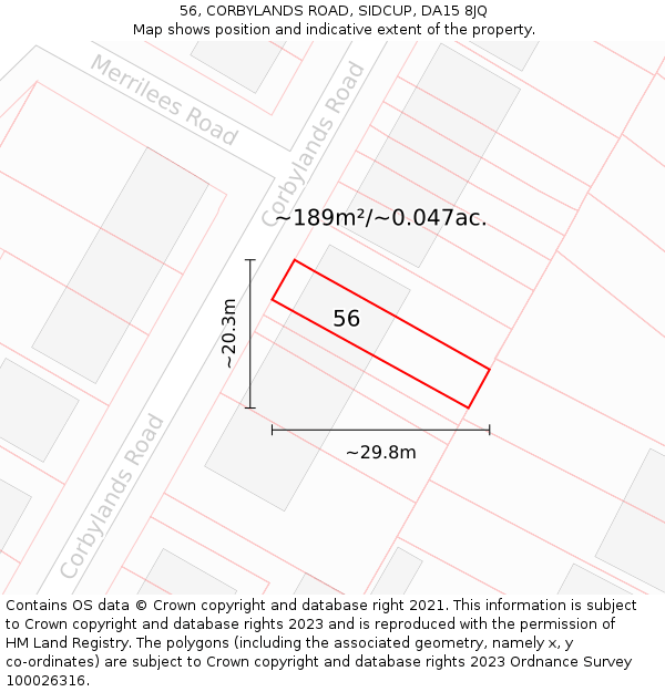 56, CORBYLANDS ROAD, SIDCUP, DA15 8JQ: Plot and title map
