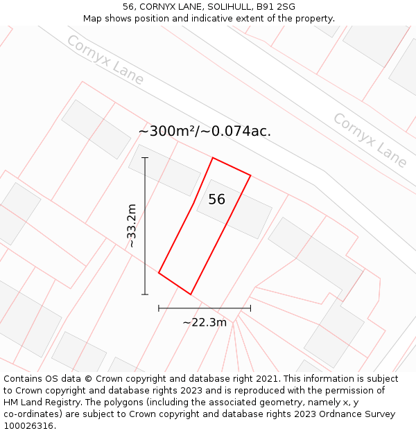 56, CORNYX LANE, SOLIHULL, B91 2SG: Plot and title map