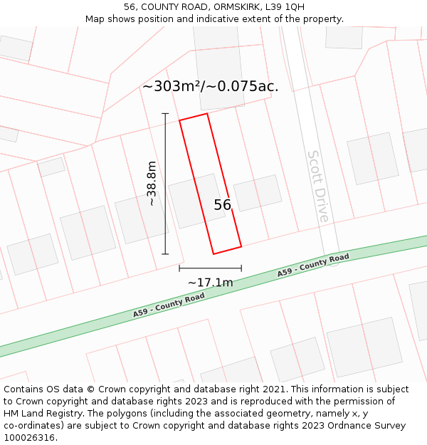 56, COUNTY ROAD, ORMSKIRK, L39 1QH: Plot and title map