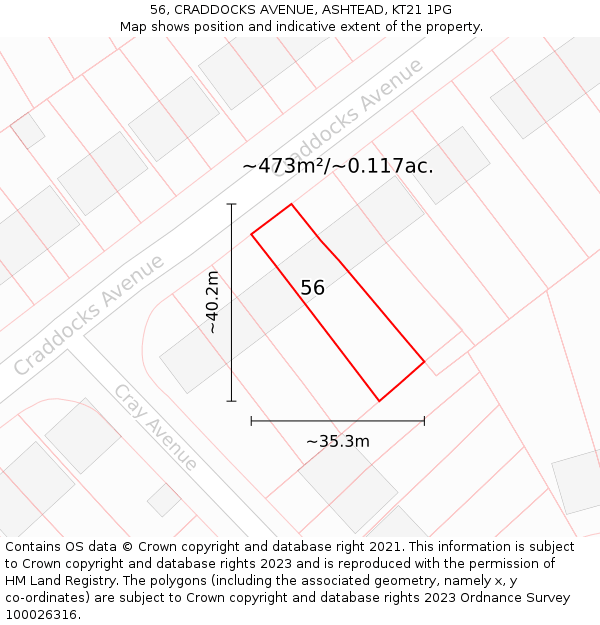 56, CRADDOCKS AVENUE, ASHTEAD, KT21 1PG: Plot and title map