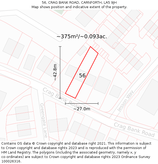 56, CRAG BANK ROAD, CARNFORTH, LA5 9JH: Plot and title map