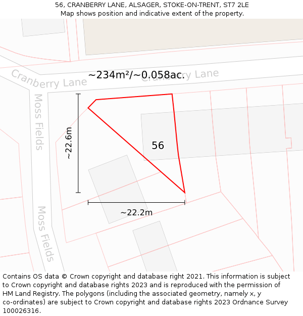 56, CRANBERRY LANE, ALSAGER, STOKE-ON-TRENT, ST7 2LE: Plot and title map