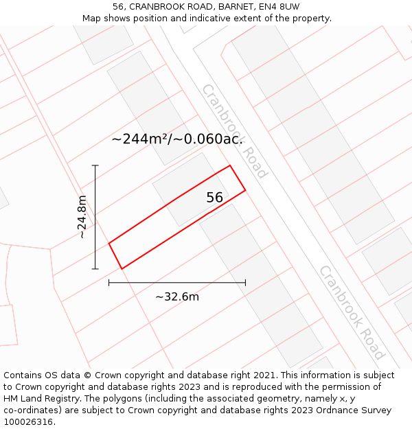 56, CRANBROOK ROAD, BARNET, EN4 8UW: Plot and title map