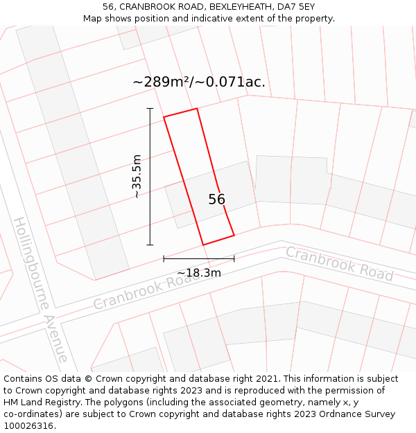 56, CRANBROOK ROAD, BEXLEYHEATH, DA7 5EY: Plot and title map
