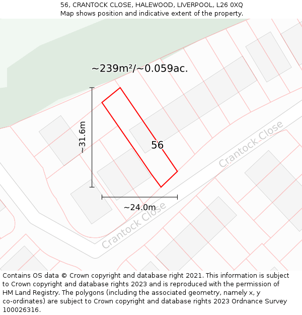 56, CRANTOCK CLOSE, HALEWOOD, LIVERPOOL, L26 0XQ: Plot and title map