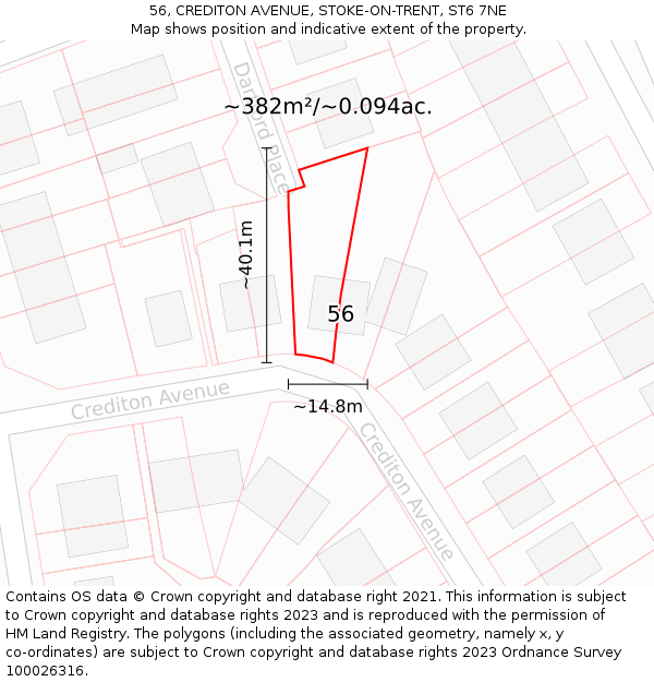 56, CREDITON AVENUE, STOKE-ON-TRENT, ST6 7NE: Plot and title map