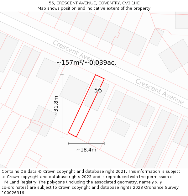 56, CRESCENT AVENUE, COVENTRY, CV3 1HE: Plot and title map