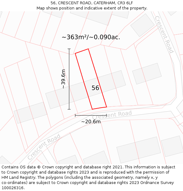 56, CRESCENT ROAD, CATERHAM, CR3 6LF: Plot and title map
