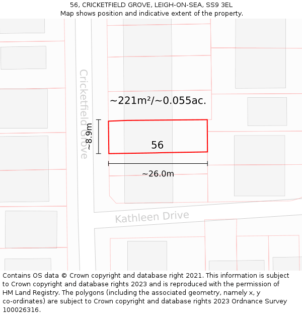 56, CRICKETFIELD GROVE, LEIGH-ON-SEA, SS9 3EL: Plot and title map