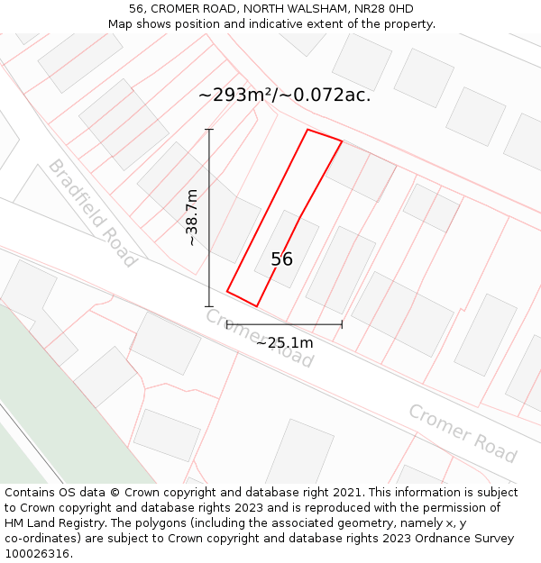 56, CROMER ROAD, NORTH WALSHAM, NR28 0HD: Plot and title map