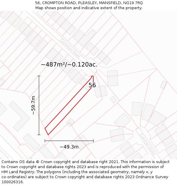56, CROMPTON ROAD, PLEASLEY, MANSFIELD, NG19 7RQ: Plot and title map