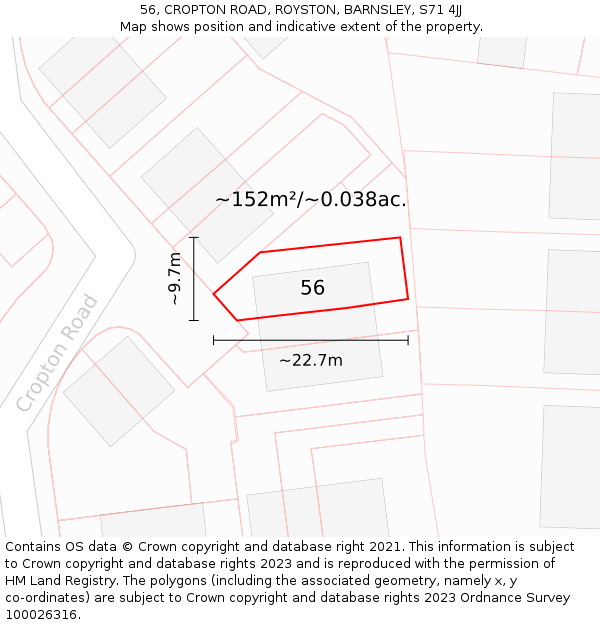 56, CROPTON ROAD, ROYSTON, BARNSLEY, S71 4JJ: Plot and title map