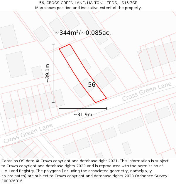 56, CROSS GREEN LANE, HALTON, LEEDS, LS15 7SB: Plot and title map