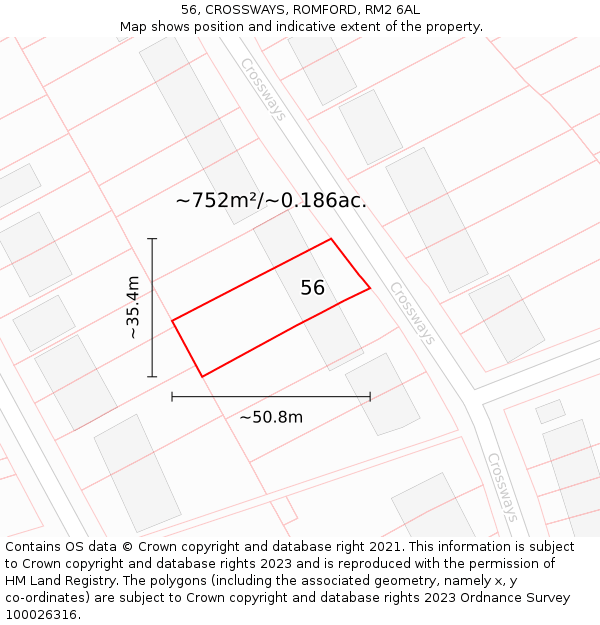 56, CROSSWAYS, ROMFORD, RM2 6AL: Plot and title map