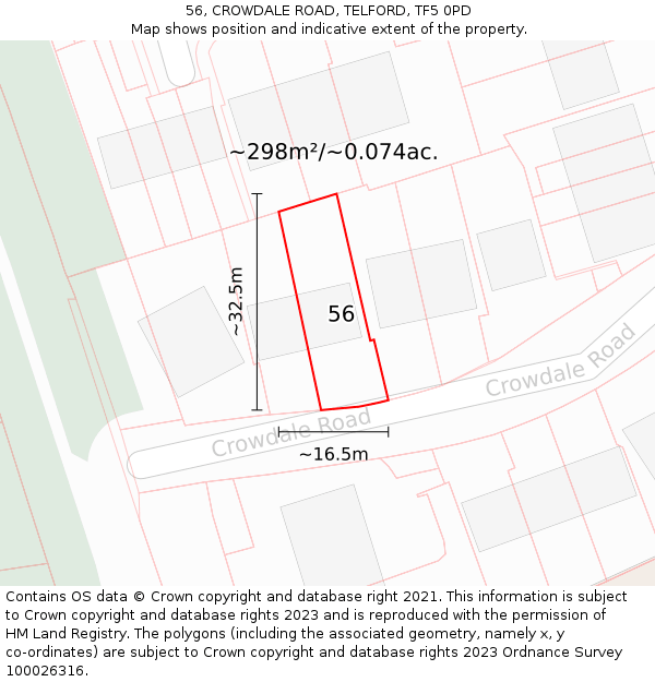 56, CROWDALE ROAD, TELFORD, TF5 0PD: Plot and title map