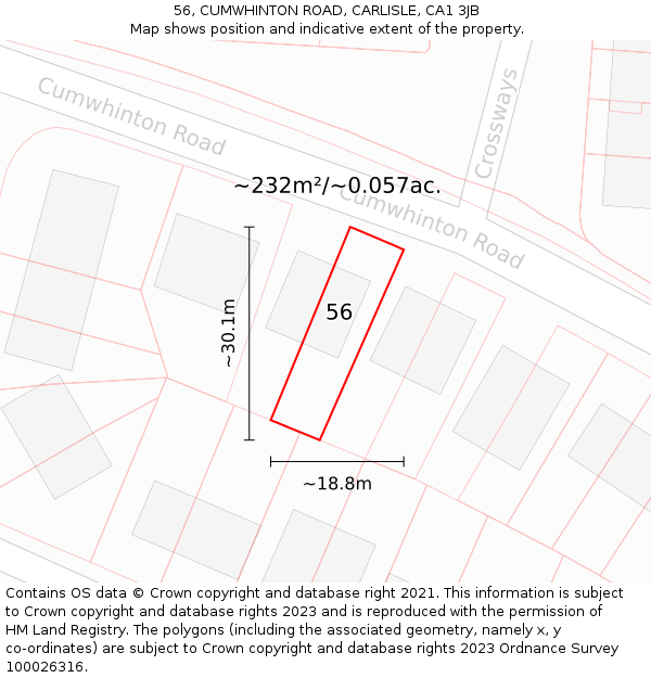56, CUMWHINTON ROAD, CARLISLE, CA1 3JB: Plot and title map