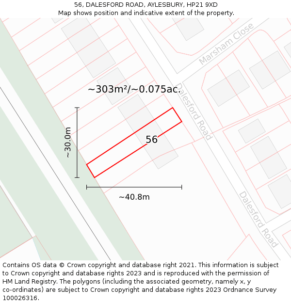 56, DALESFORD ROAD, AYLESBURY, HP21 9XD: Plot and title map