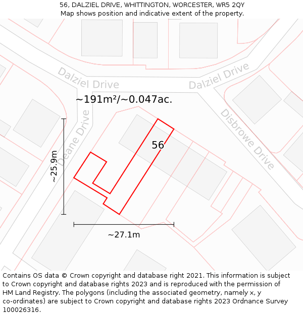 56, DALZIEL DRIVE, WHITTINGTON, WORCESTER, WR5 2QY: Plot and title map