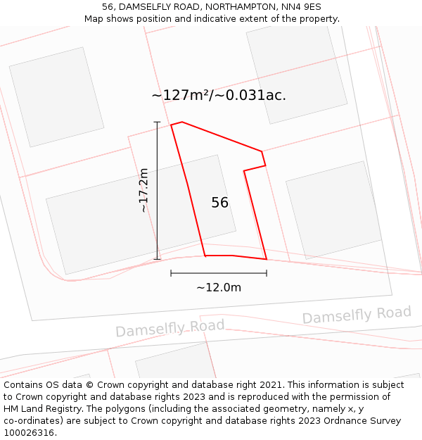 56, DAMSELFLY ROAD, NORTHAMPTON, NN4 9ES: Plot and title map