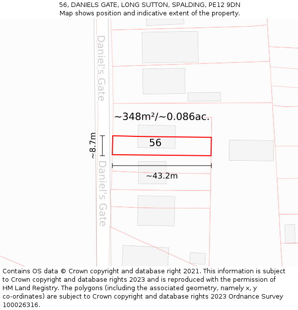 56, DANIELS GATE, LONG SUTTON, SPALDING, PE12 9DN: Plot and title map