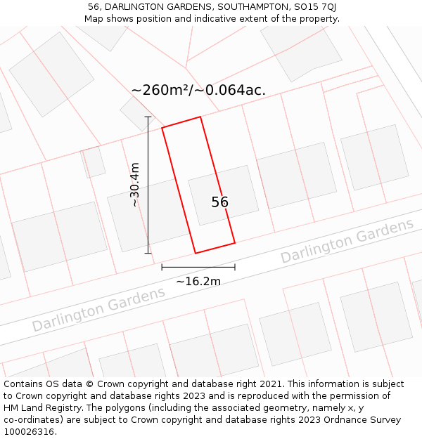 56, DARLINGTON GARDENS, SOUTHAMPTON, SO15 7QJ: Plot and title map