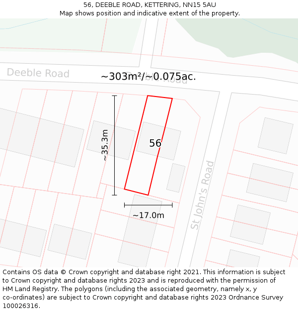 56, DEEBLE ROAD, KETTERING, NN15 5AU: Plot and title map