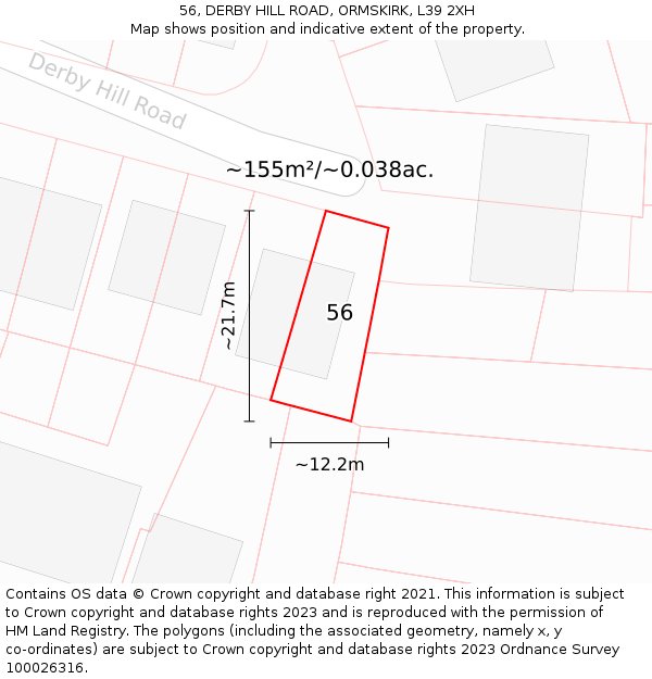 56, DERBY HILL ROAD, ORMSKIRK, L39 2XH: Plot and title map